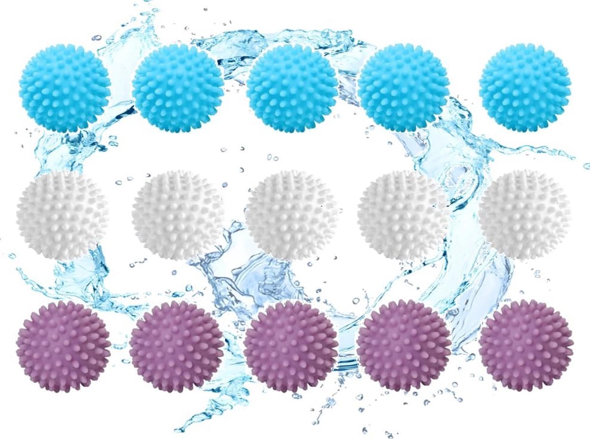 Drogerballen voor wasdroger, 15 stuks wasballen voor wasmachine, ballen voor pluizige was, wasballen voor wasmachine, drogerballen, voor droger, wasmachine (3 kleuren)