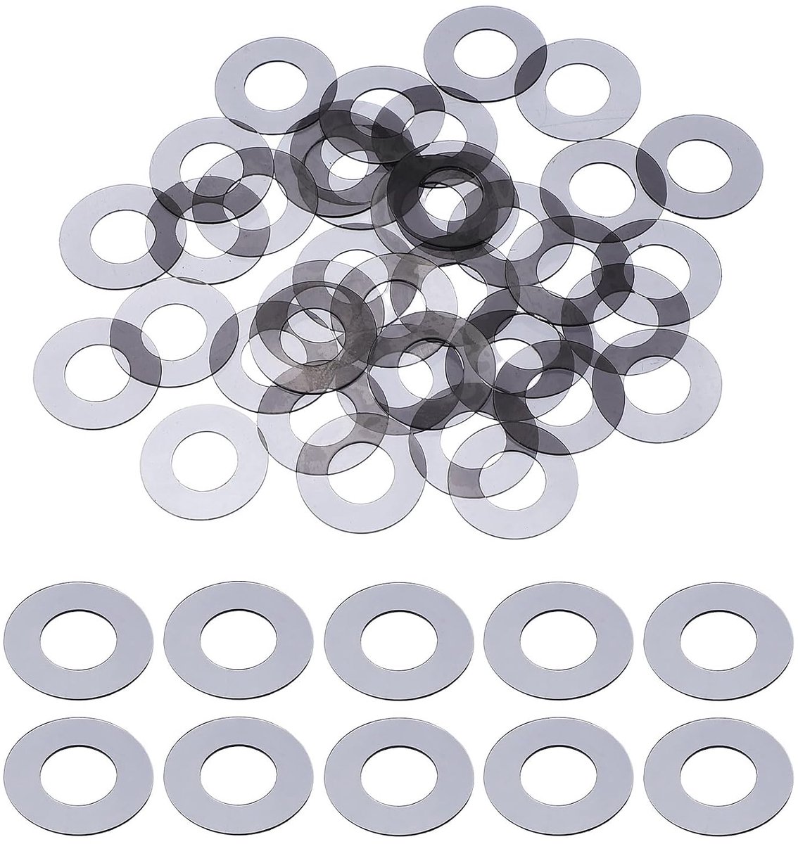 30 stuks M8 PVC platte schijven 8 mm binnendiameter 16 mm buitendiameter 0,5 mm dikte eenvoudige ringen ogen kunststof afdichting bevestigingselement afdichting, helder zwart