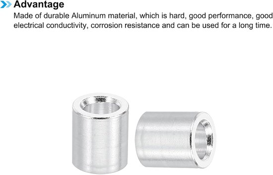 M3 aluminium afstandhouders, 10 stuks metalen afstandhouders aluminium 3,1 mm ID x 6 mm OD x 6 mm L aluminium afstandhouder schroefstandaard rond voor M3 schroefbouten — afbeelding 3