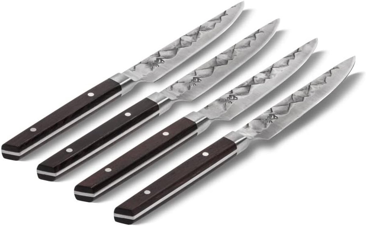 Steakmessen 4 stuks - Hoogwaardig Duits staal - Uniek 3D patroon - Voor perfect gesneden steaks - SnelShoppen