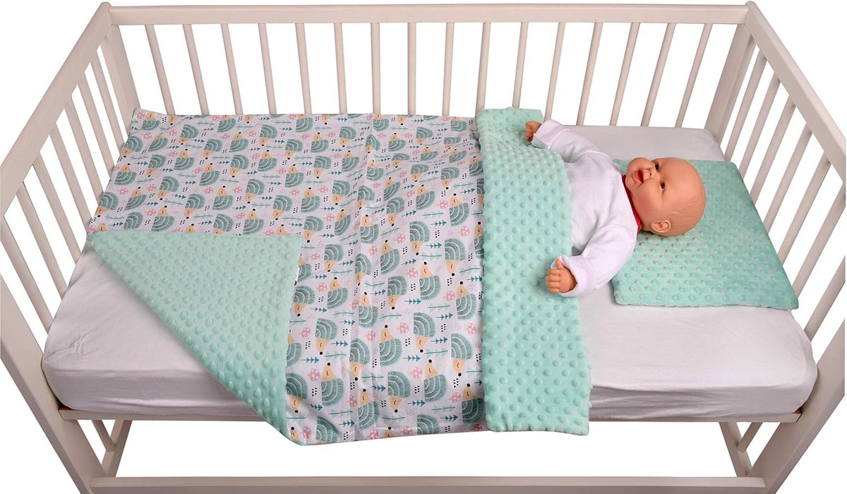 Kinderdeken met kussen 100% Katoen Minky Grote Bilaterale Set 75x100 + 35x30cm Multifunctioneel Wieg en Kinderwagen Medi Partners