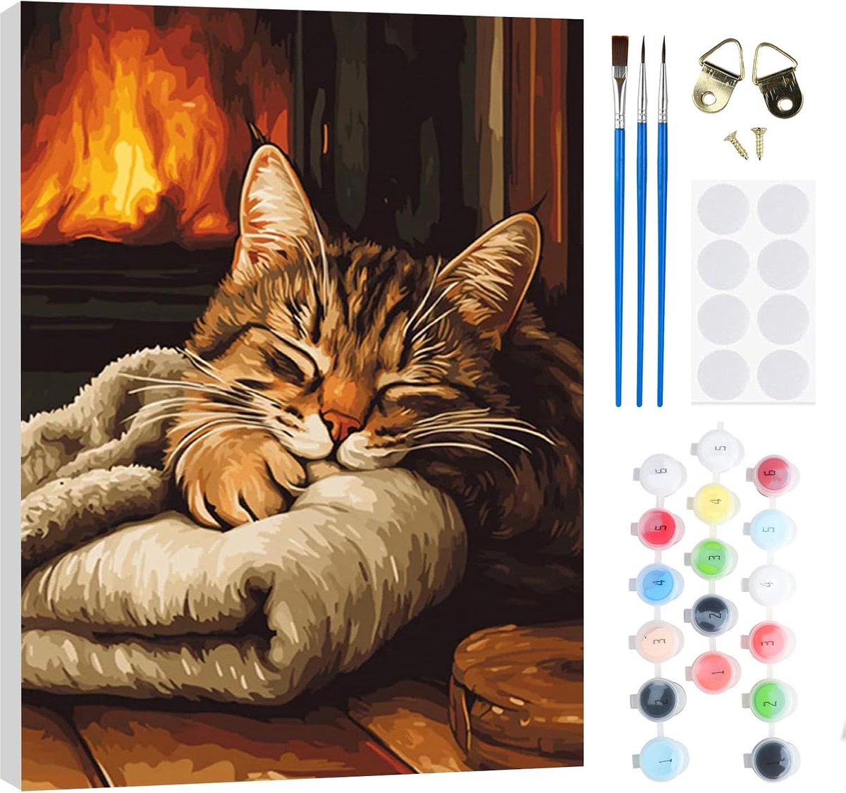 Katten schilderen op nummer 20 x 30 cm - met frame, 3 penselen en acrylverf - creatieve activiteit voor kinderen - SnelShoppen