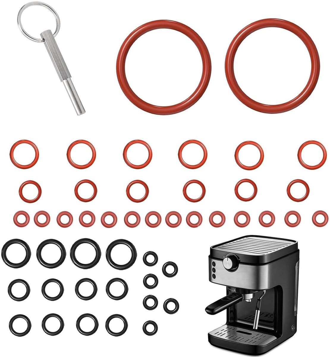 46 stuks O-ringen, ovale kopsleutel met sleutelring voor Jura, afdichtringen, compatibel met Jura/DeLonghi ESAM/ECAM/ETAM