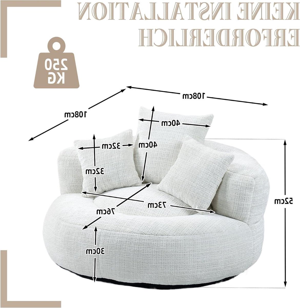 XXL Zitzak - Zitbank Vloer - Ontspannen Lezen - Met Armleuningen - 108 x 108 x 52 cm - Beige