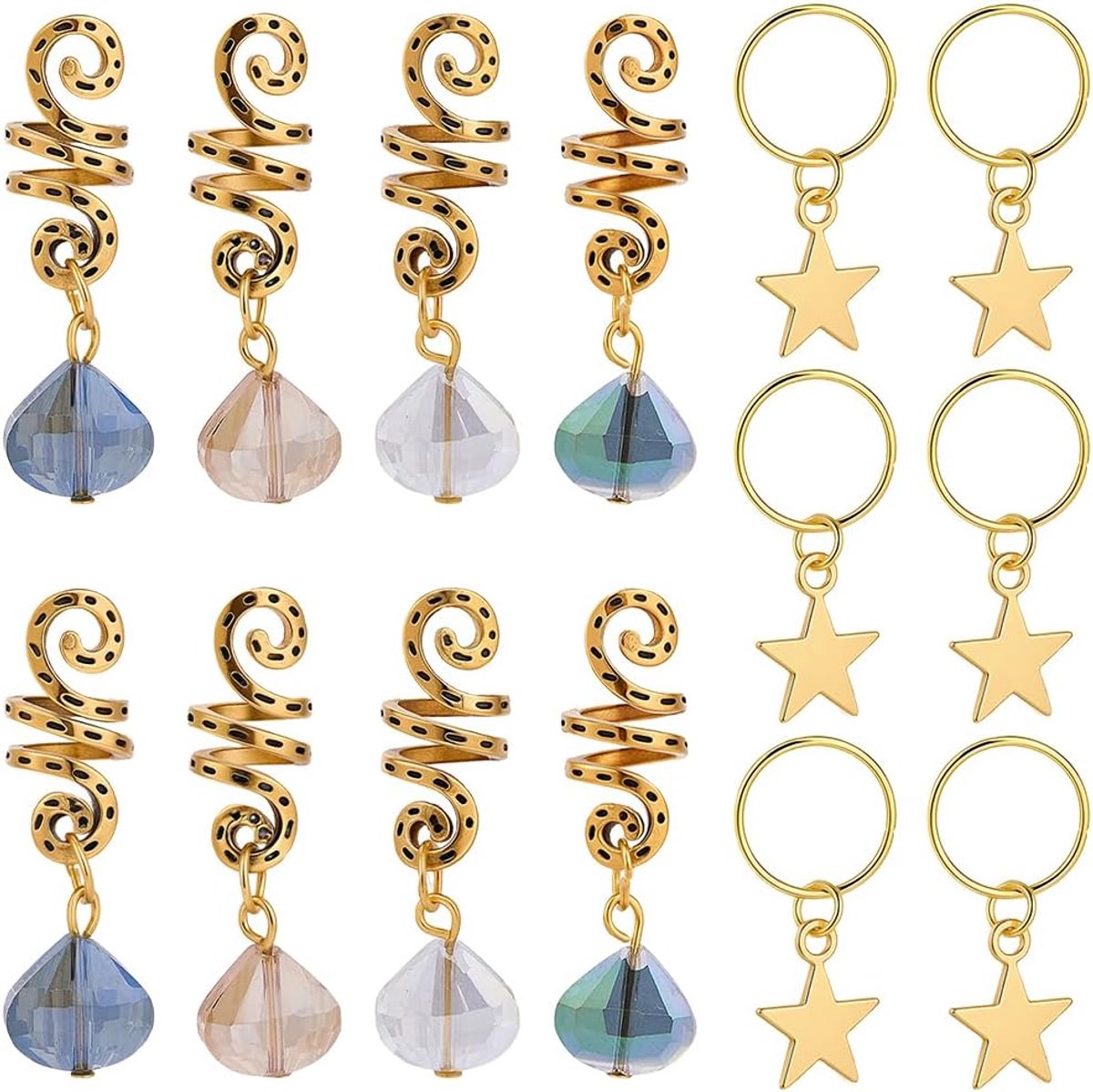 18 stuks 5 stijlen sterren haaraccessoires vlechten parelringen gouden vlechten acryl legering esthetische slangenvorm parelringen hangers voor Afrikaans kapsel, vlechten, doe-het-zelf