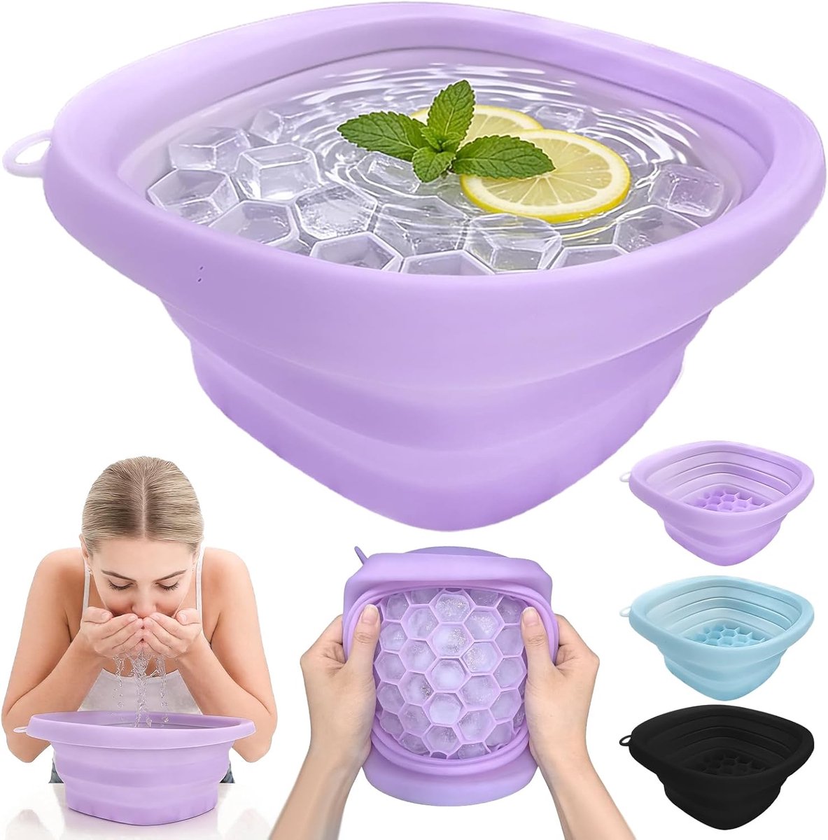 Kom, Face Ice Bath Bowl, Quick Cooling Wash Basin, voor reizen en thuisgebruik, vermindert zwellingen en kalmeert de huid, BPA-vrij en geurloos (paars)