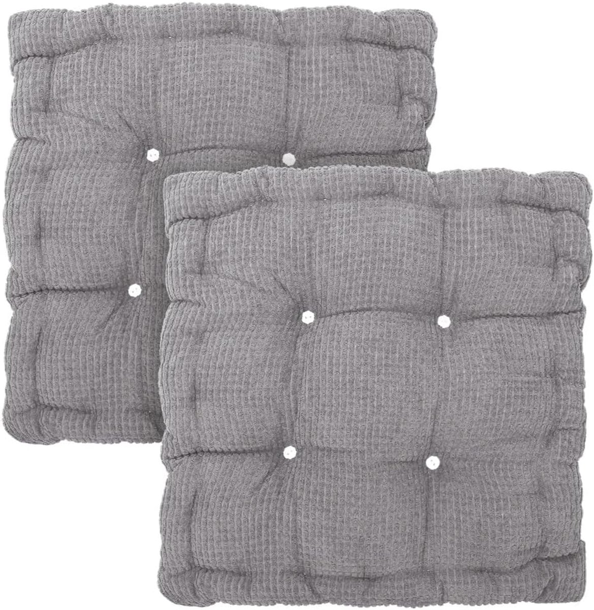 Zitkussens voor tuin en buiten, set van 2 stoelkussens, 40 x 40 cm, voor binnen en buiten, van katoen, dik zitkussen, gewatteerde kussens, vloerkussen, tuinstoel (lichtgrijs)