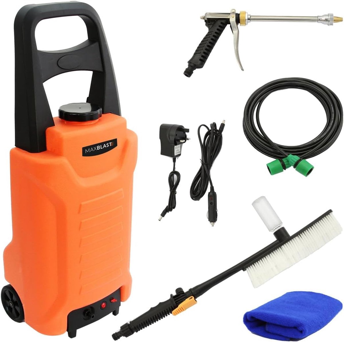 Hogedrukspuit met wateropslag 30 liter - trolley met oplaadbare batterij - 7 meter slang - ideaal voor schoonmaken - SnelShoppen