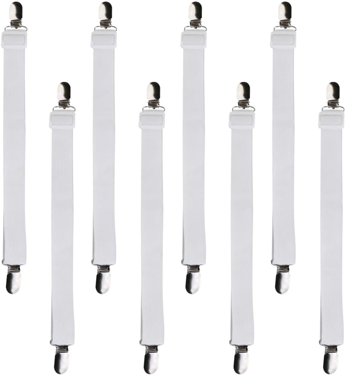 8 Stuks Elastische Lakenspanner met Metalen Clips Verstelbare Elastische Fasteners 30-120cm Wit