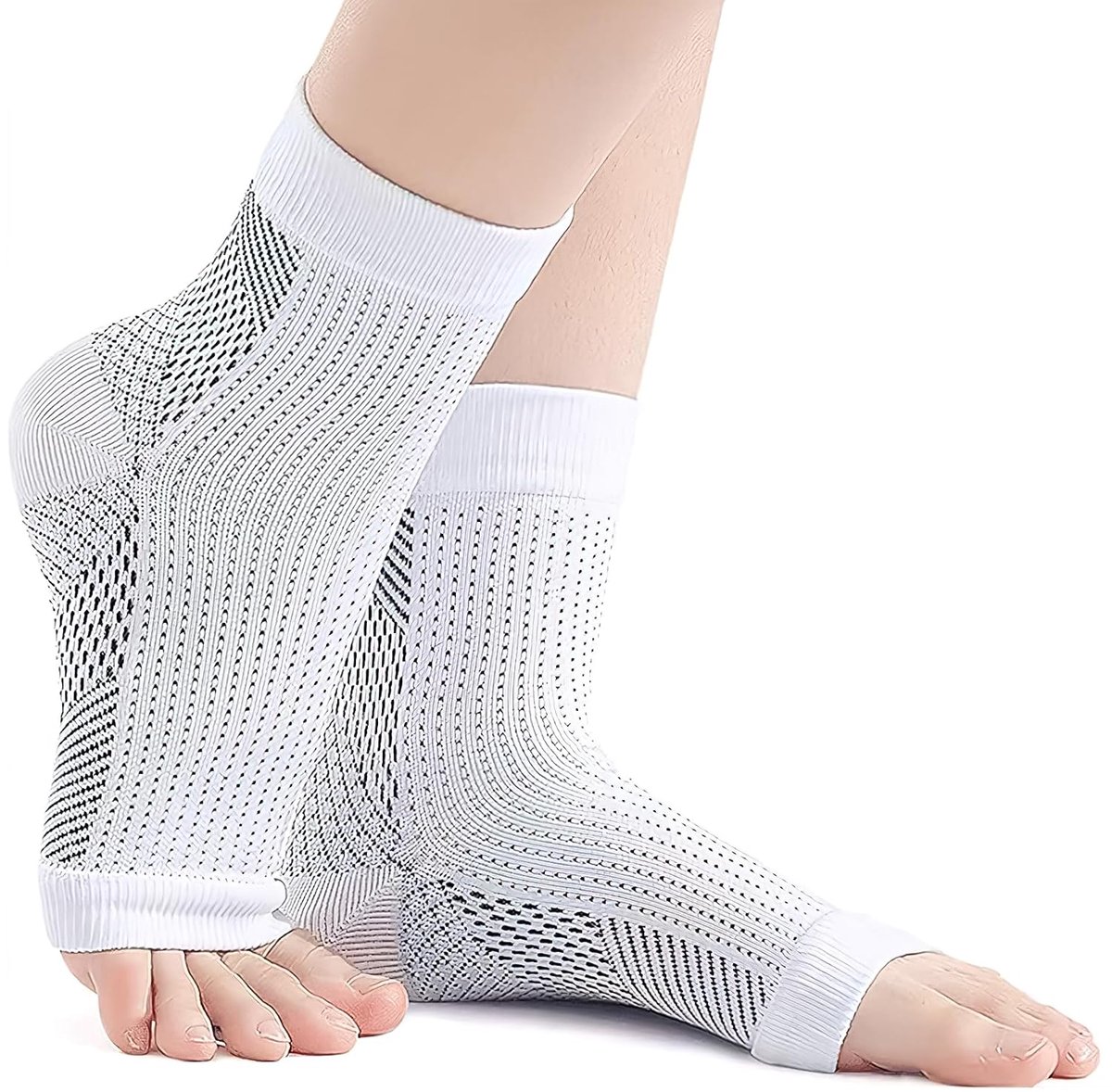 Sokken, compressiekousen ter verlichting van pijn en ondersteuning van de enkels, ideaal voor plantaire fasciitis en meer, wit, maat L-XL, O-11