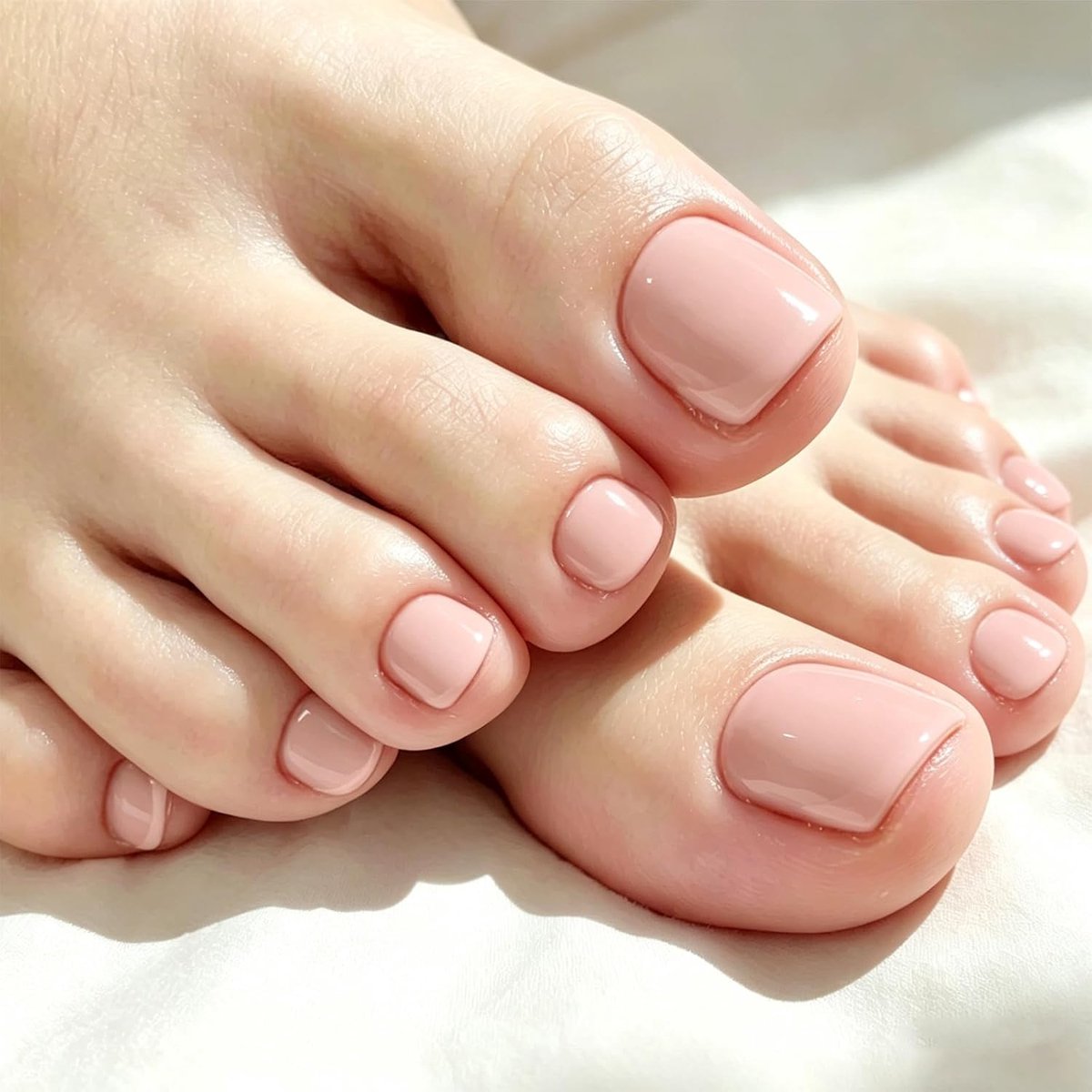 24 stuks kunstmatige teennagels, Franse kunstmatige teennageltips, volledige dekking acryl teennageltips voor vrouwen (naaktroos, 12 maten)
