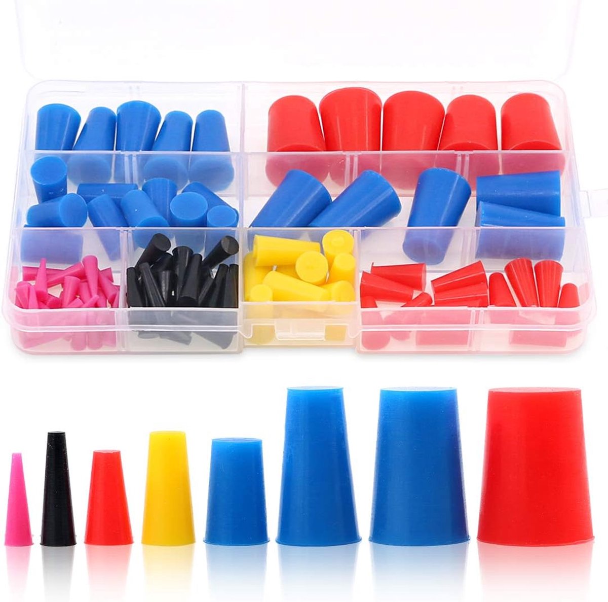 100 stuks siliconen rubber beschermende taps toelopende plug assortiment kit, maskersysteem kit perfect voor poedercoating, schilderen, anodiseren, plating en media stralen