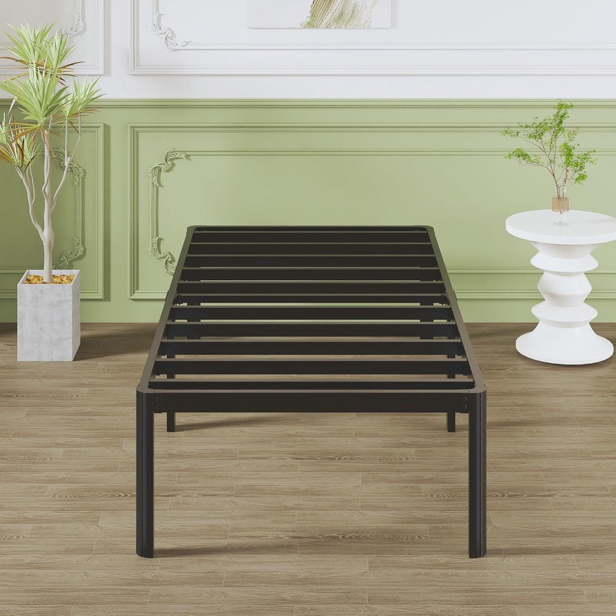 Metalen Bed 80x190 cm met Ronde Poten, Hoogte 46cm Eenpersoonsbed Frame met Metalens Lattenbodem, Zwart