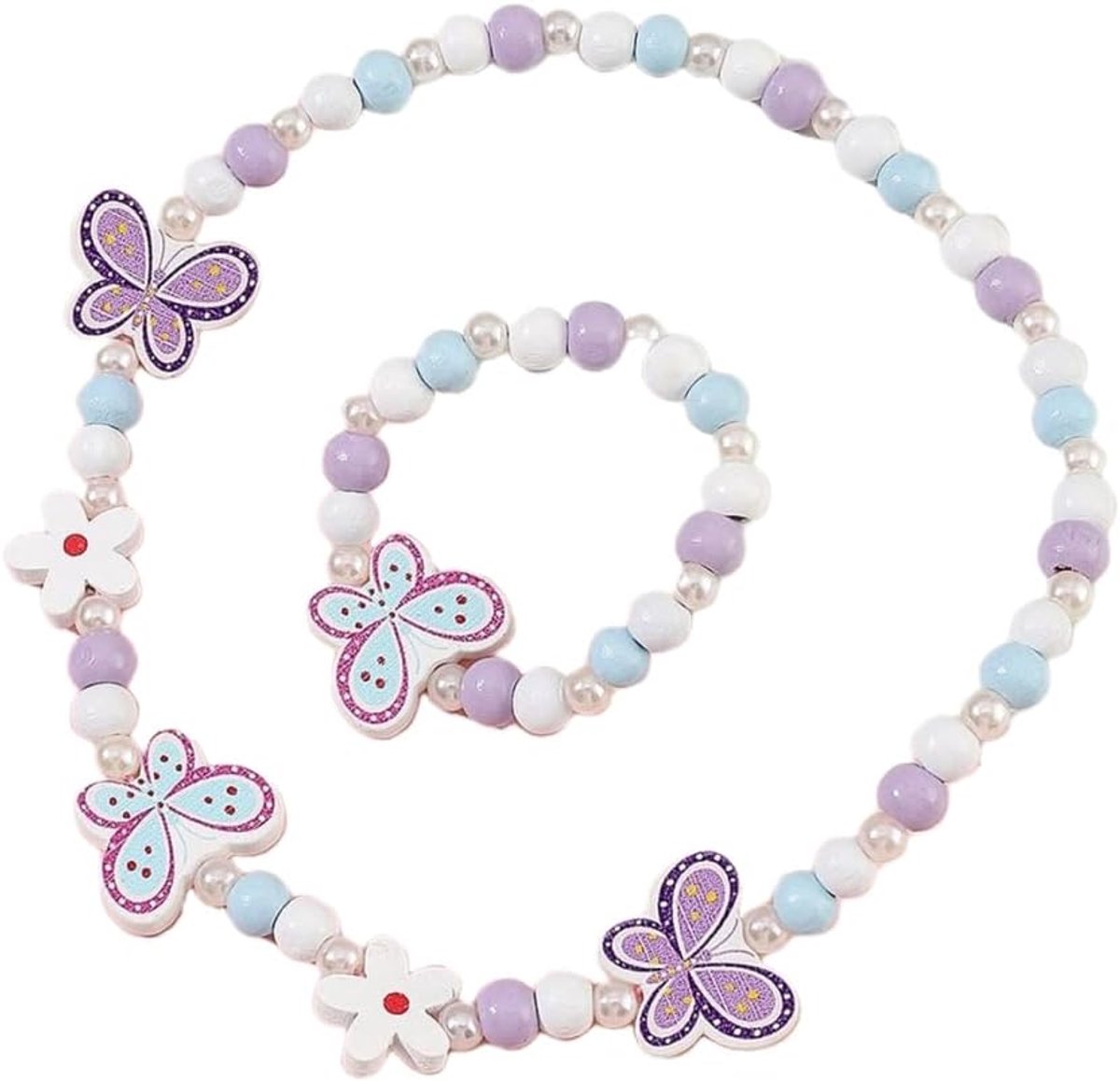 Sieradenset voor halsketting voor meisjes, sieraden voor meisjes, halsketting en armbanden, sieraden van hout voor eenhoorn, sieradenset voor prinses verjaardag, vlinder