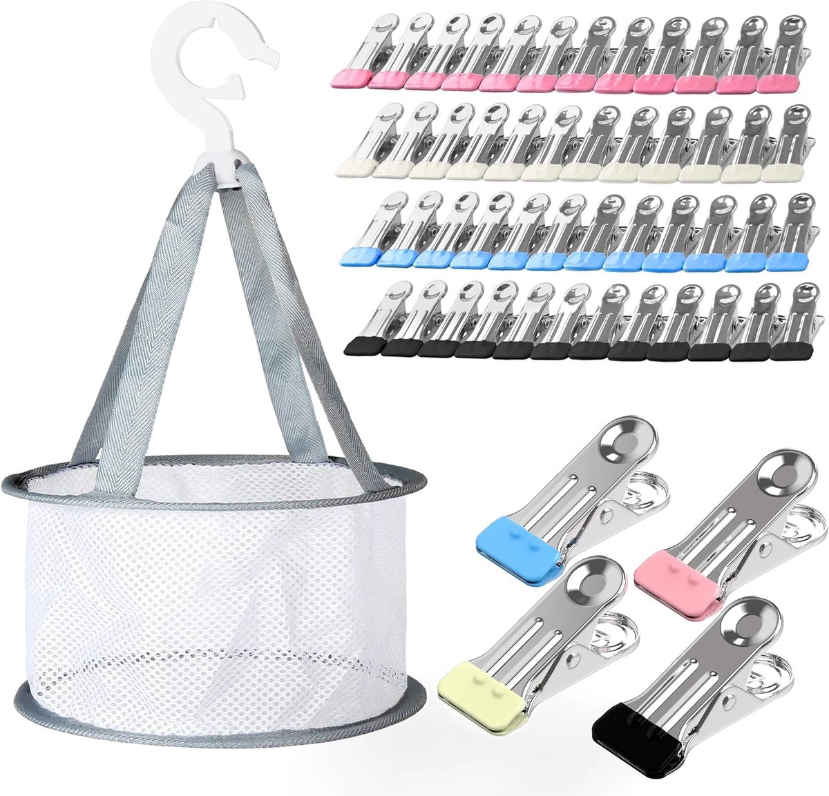 Wasknijpers Met Mand, Kunststof Bekleding, Winddichte Wasknijpers Zonder Afdruk, Voor Waslijn, Handdoek, Kleding En Sokken