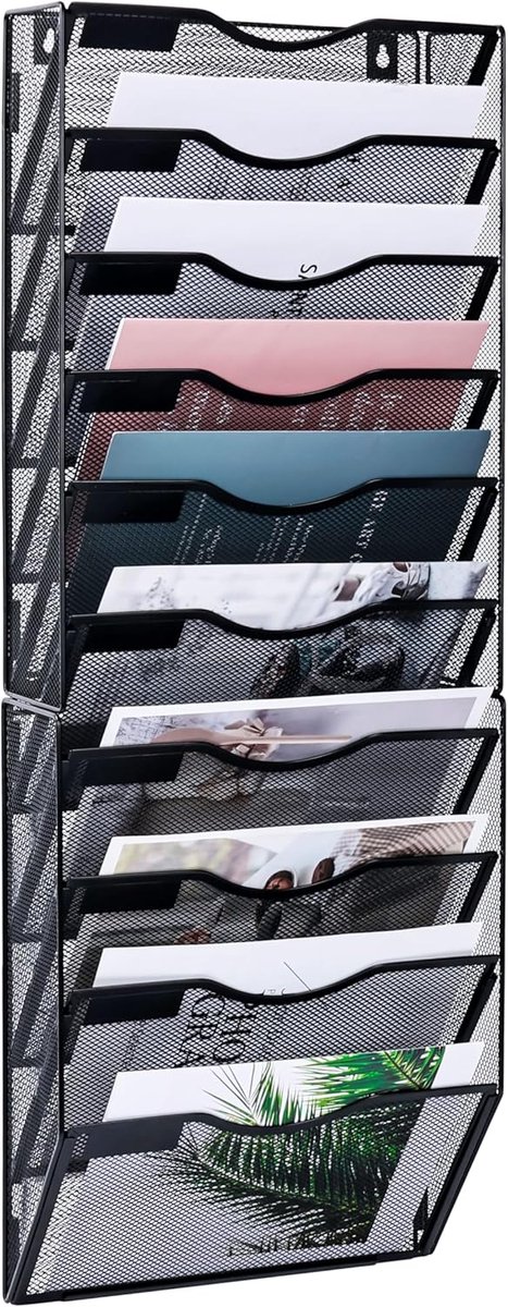 10 Tier Hangende Muur File Organizer Tijdschrift File Houder Wandmontage A4 Document Houder, Zwart