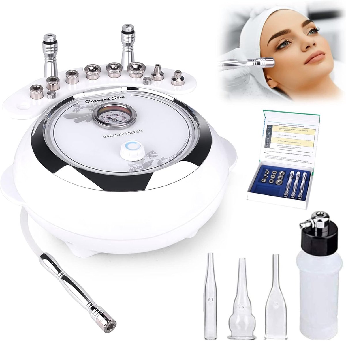 Diamant Microdermabrasie Dermabrasie Machine, 3-in-1 Professionele Huidverjonging Acne Rimpel Behandeling Salon Apparatuur voor Gezicht met Vacuüm en Spray (Sterke Zuigkracht: 65-68 cmhg)