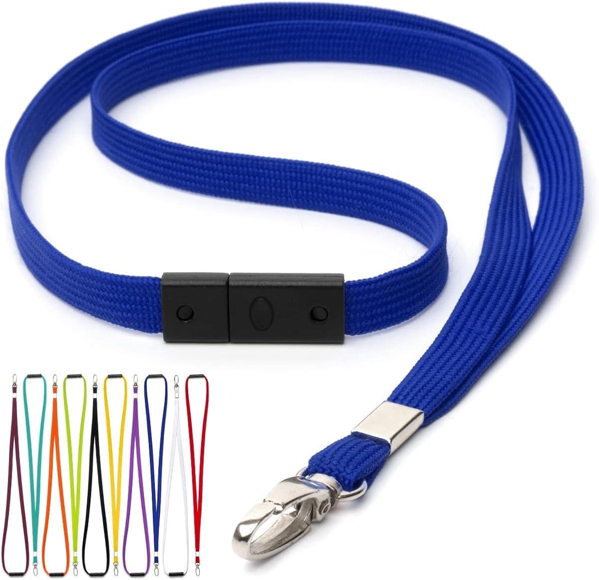 Keycords met veiligheidsafsluiting, snelsluiting, draaibare metalen clip voor ID-kaarthouder, Polyester (blauw) set van 10, ID-kaarthouder, voor bedrijven, evenementen en scholen