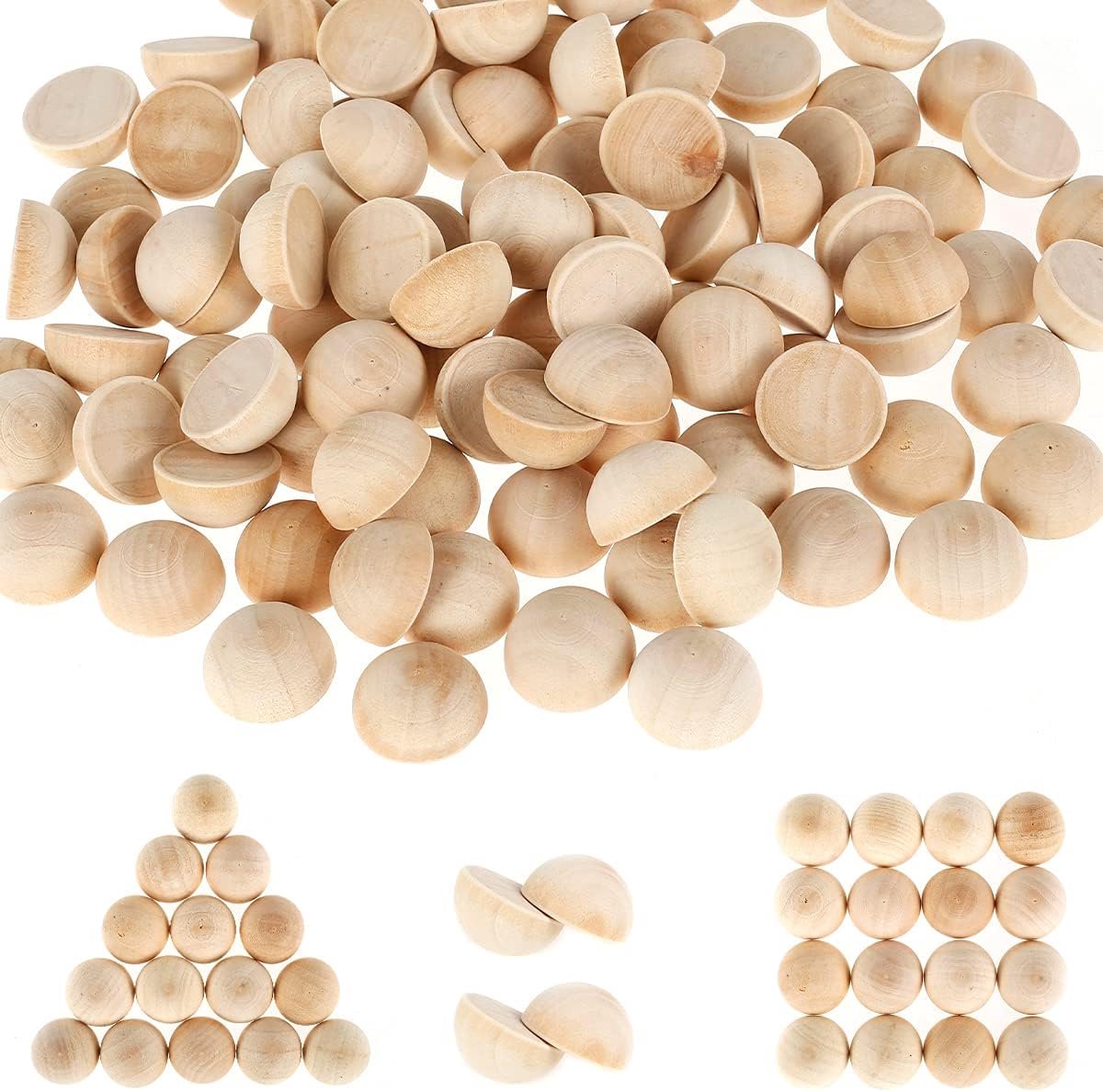 100 stuks halfronde houten kralen, losse kralen voor doe-het-zelf, verf, houtbewerking, kunsthandwerk en decoratie (20 mm)