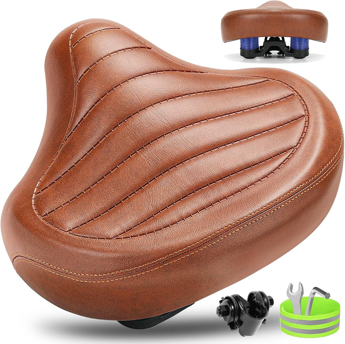 Neusloos breed fietszadel voor heren en dames, comfortabel, zacht, ergonomisch, comfortabel vintage fietszadel, universeel reservezadel voor mountainbike, stadsfiets, e-bike, hometrainer