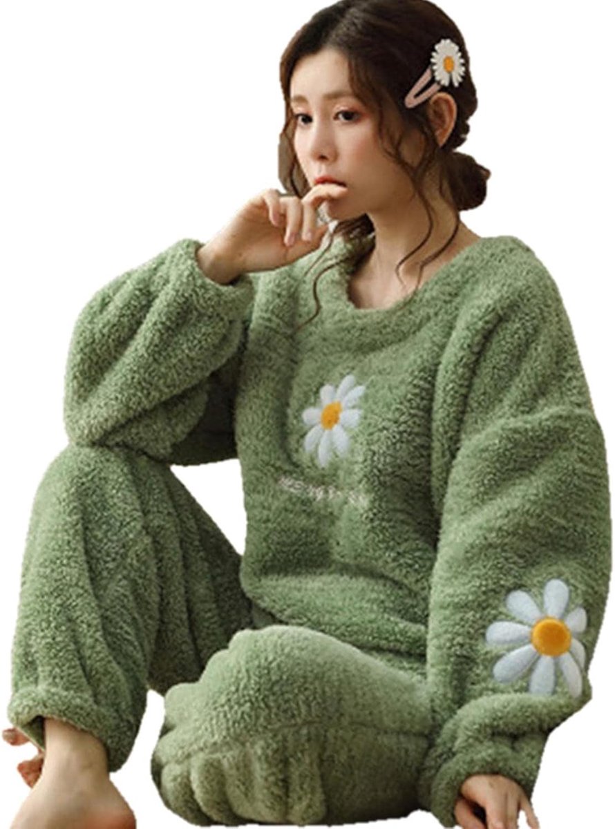 Loungewear Pajamas Set Women Winter Homewear Thick Flannel Warm Casual Sleepwear Fashion Plush Homewear Clothes-Style 8,Xxxl