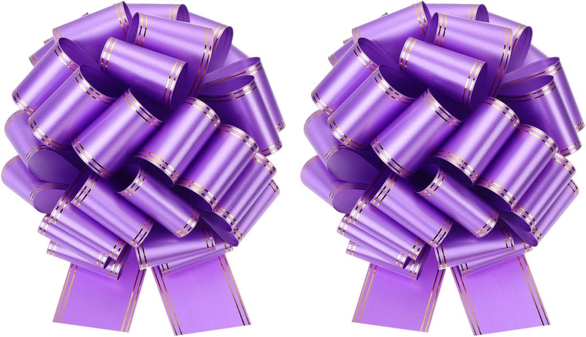 Grote strik, 2 stuks, 30,5 cm, metalen strikken voor de auto, band met gouden rand, voor bruiloftsgeschenken, cadeauverpakkingen Kerstmis, paars
