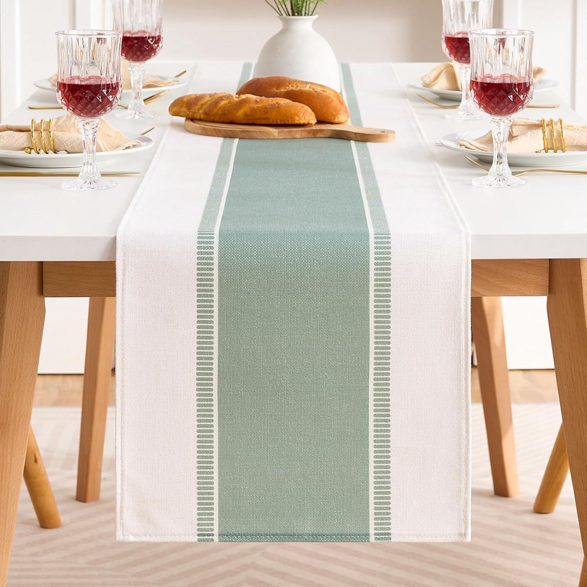 Tafelloper saliegroen, modern, lente, 40 x 90 cm, rechthoekige tafelkleden van katoen-linnen mix, decoratie voor doop, communie, meisjes en jongens, voor keukendecoratie en tafeldecoratie