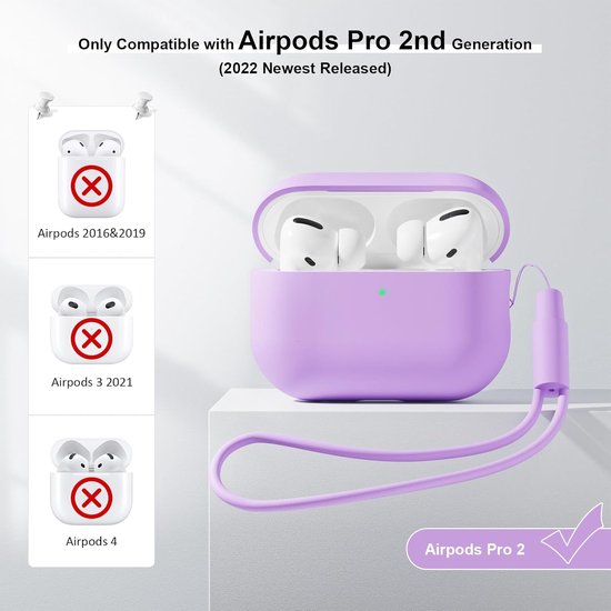 2PCS Mocarheri Siliconen hoes Compatibel met Airpods Pro 2e generatie hoes 2022, Ultra-Thin, zachte bescherm hoes voor Airpods Pro 2, LED vooraan zichtbaar (roze/lichtpaars) — afbeelding 5