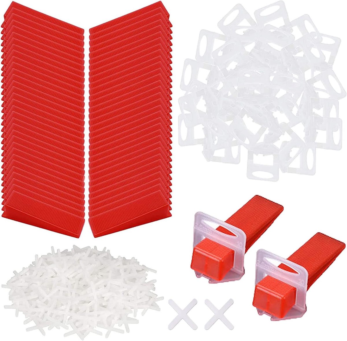 Vloernivelleringssysteem voor tegels, 100 stuks tegelniveauwiggen, 100 stuks tegelnivelleringsclips 2 mm, 100 stuks tegelafstandhouders 2 mm, tegelnivelleringssysteem 2 mm kit voor keramische tegels