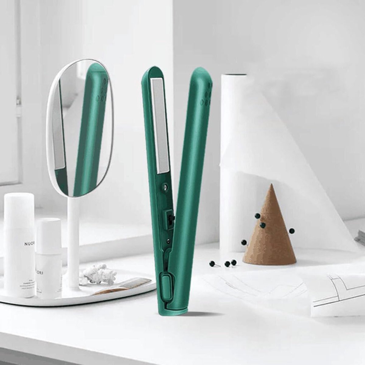 Mini Stijltang - Haar Krultang - Onderweg Stylen - Anti-Scalding Shell - Compact - Groen