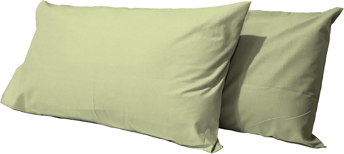 Kussenslopen van effen katoen, 100% puur katoen, 2 stuks met envelopsluiting, zachte kussenslopen 52 x 82 cm (salie)
