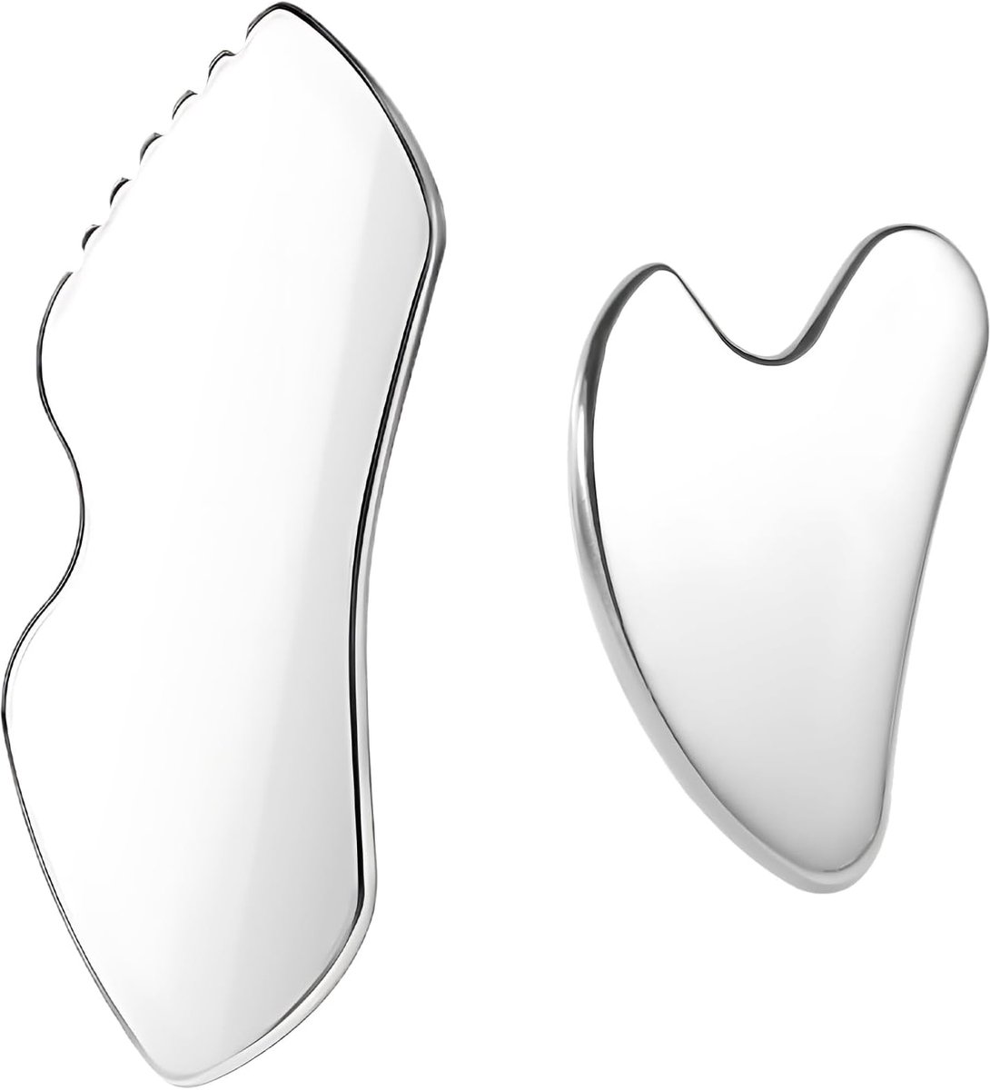 2-delige RVS Gua Sha Set – Spiegelgladde Scraper & Lipvormig Gua Sha Gereedschap voor Gezichtsmassage en Lichaamsverzorging