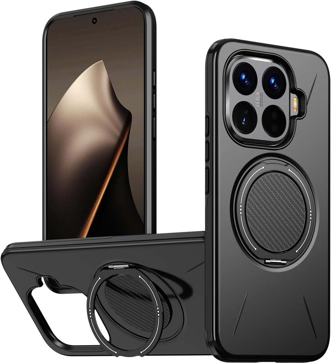 Magnetisch voor Xiaomi 15T Pro met ringvormige magnetische standaard, telefoonhoes ondersteunt draadloos opladen, beschermhoes, militaire standaard, stootvast en breukvast (zwart)