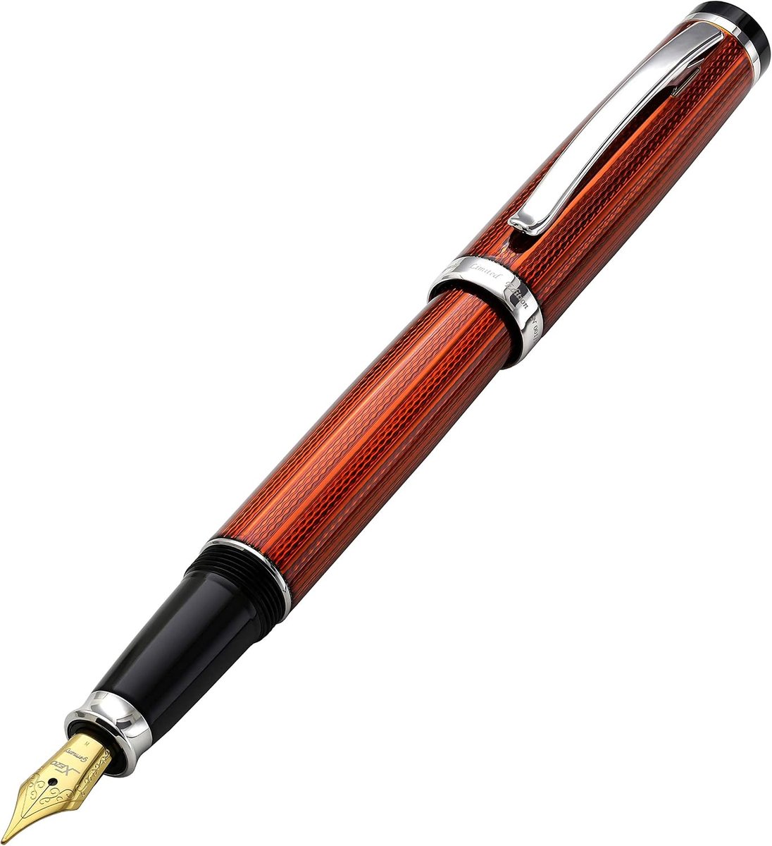 Incognito vulpen, medium penpunt. Sunstone oranje gelaagde lak met puur platina plating. Met de hand vervaardigd, beperkte oplage, geserialiseerd