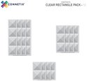 Twaalf transparante Connetix magnetische rechthoekige tegels.