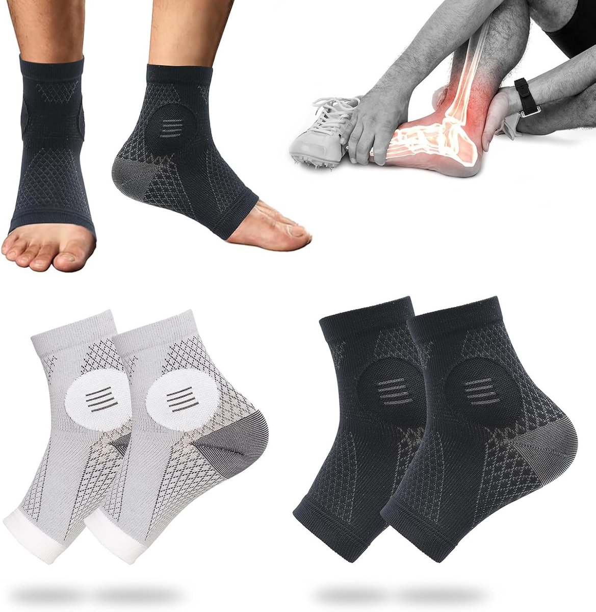 Sokken, plantaire fasciitis verlichting, enkelcompressiemanchet, rustgevende compressiesokken, zwart grijs, XL