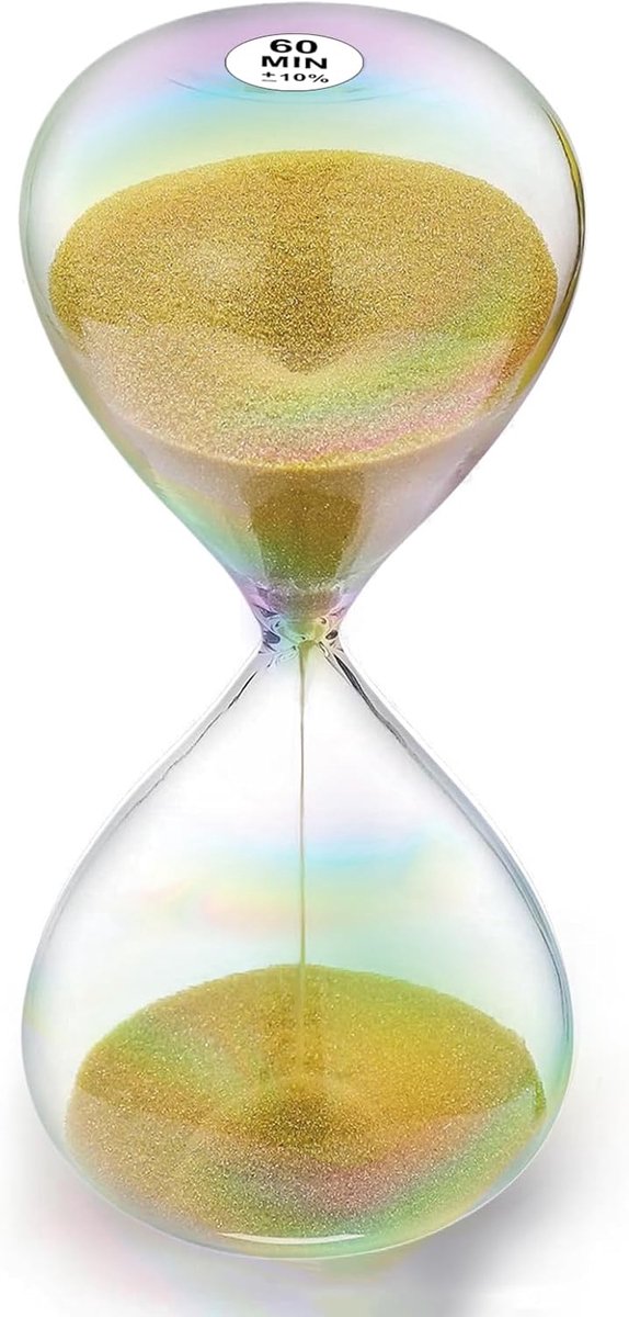 Zandloper, 60 minuten, gouden zandtimer, 1 uur, kleurrijke glazen, groot zandglas, grote zandloper voor kinderen, thuis, bureau, kantoordecoratie, klaslokaal
