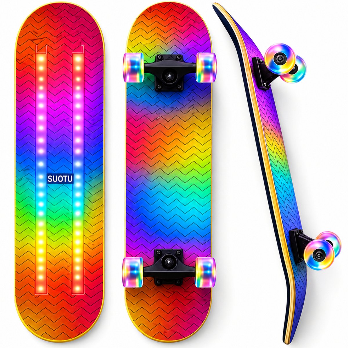 Suotu Skateboard LED Lichtgevend Dek & Wielen