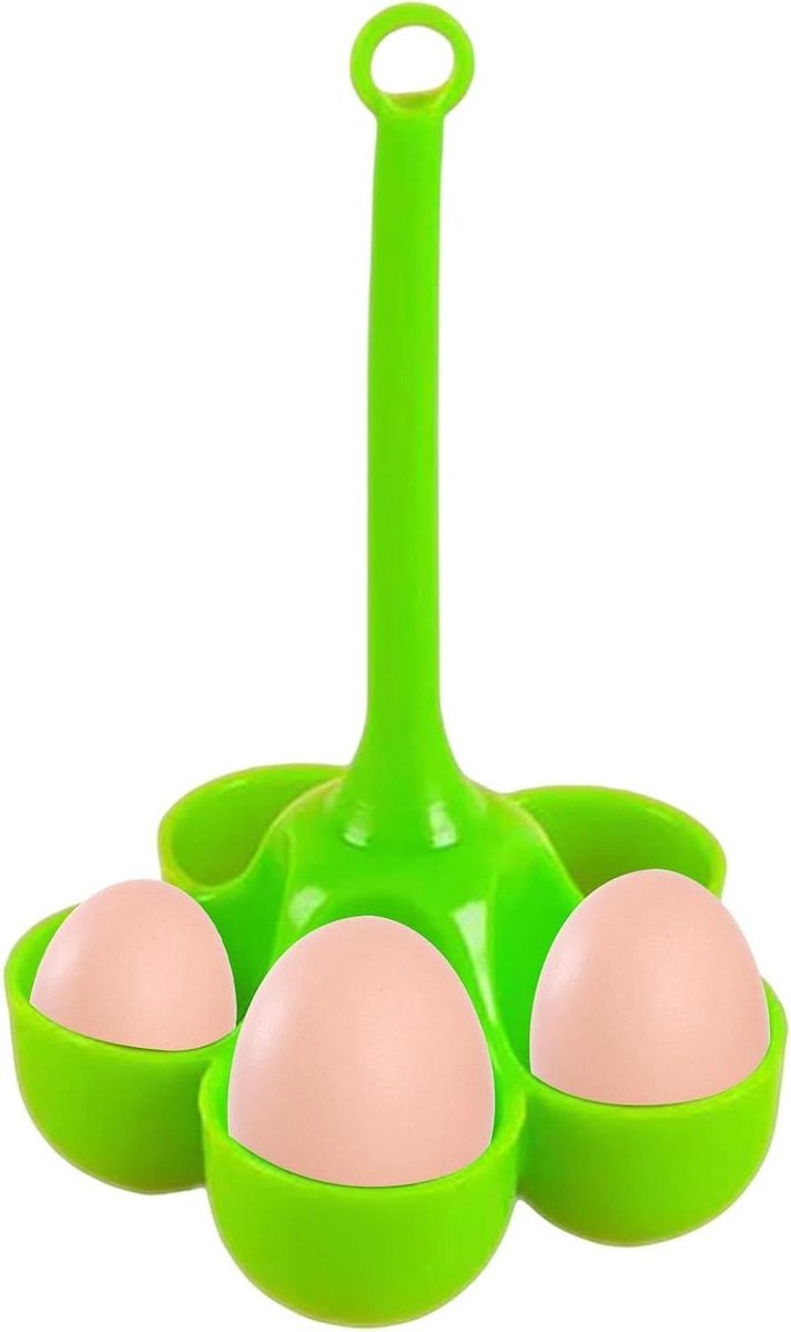 Siliconen eier stoomrek - Eierkoker houder - Ontbijt bereiden - Hittebestendige handgreep - 12 x 12 x 20 cm - Groen