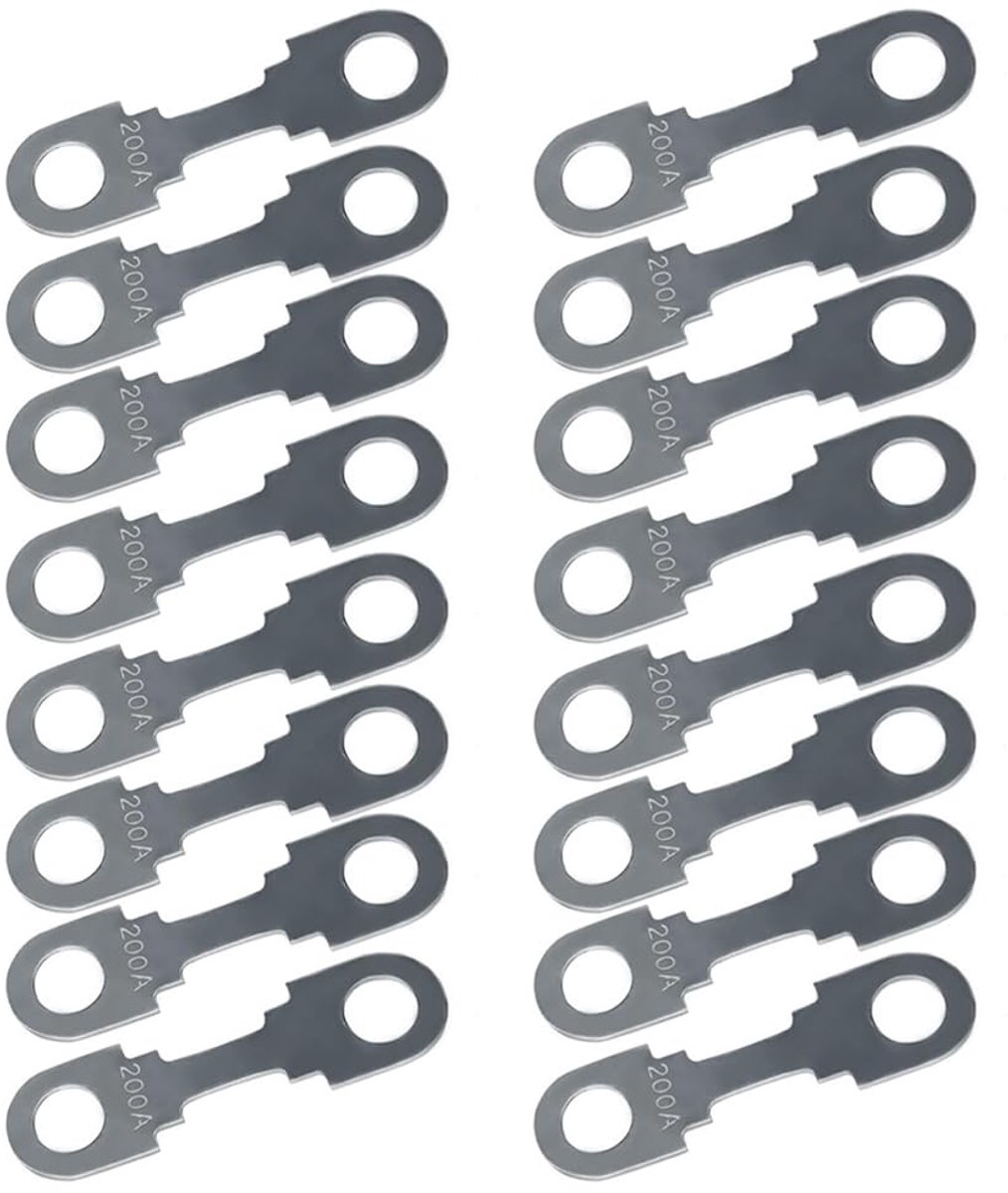16 stuks stripzekeringen, HSB platte zekeringsstrips 200 A, autozekering tot 32 V, hoogstroombeveiliging, bolt-on zekering voor auto's, bouwvoertuigen, campers, caravans