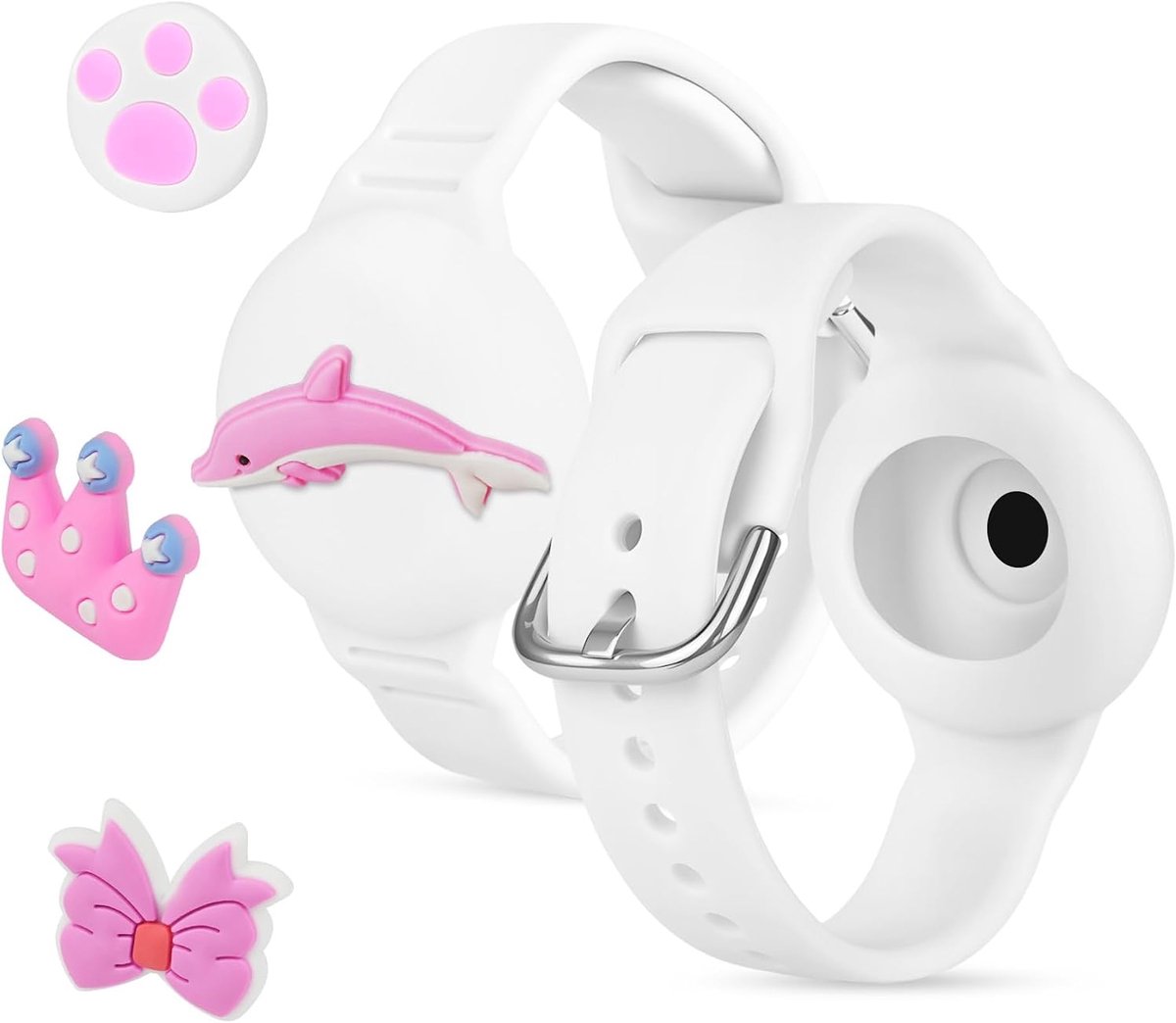 Siliconen Kids Air Tag Armband, Waterdichte Air Tag Tracker Houder voor Kinderen, Verstelbare Polsband met 4 Patroon (Wit)
