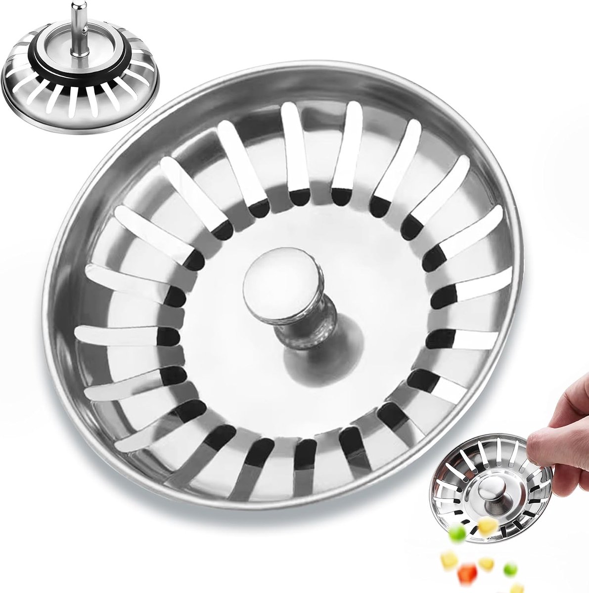 1-delig, keukenspoelbak, afvoerzeef, mandsluiting van roestvrij staal, geschikt voor keuken, badkamer tegen verstoppingen, geuren (diameter 8 cm)