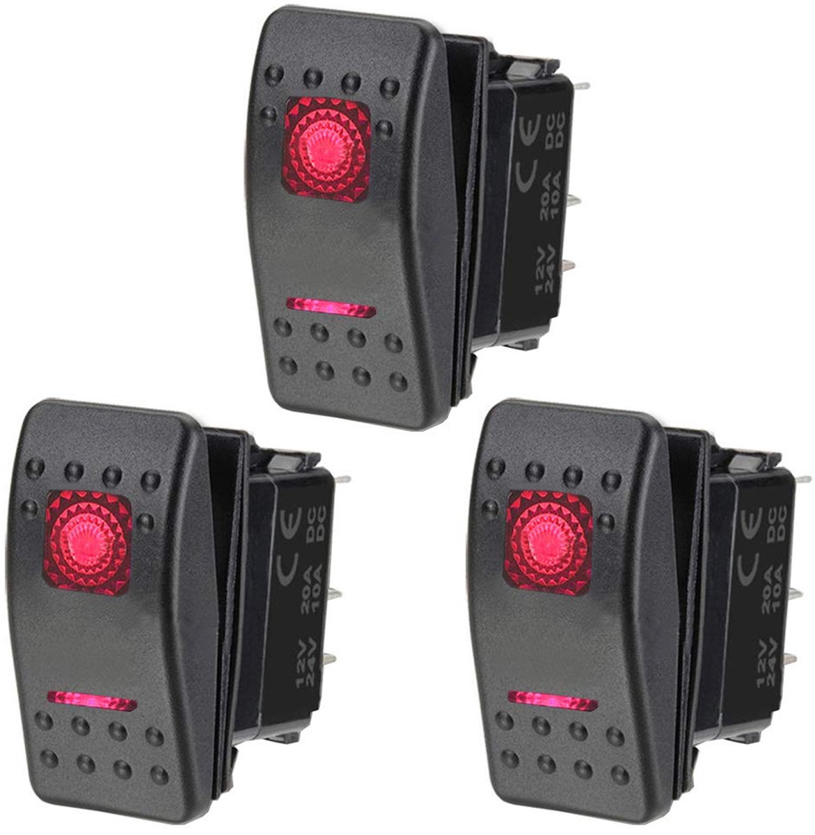 12V 20A Tuimelschakelaar Twee Rood Licht Schakelaar AAN/UIT/AAN SPDT Wipschakelaar Bediening Drukschakelaar Auto Vrachtwagen Boot Dashboard 5Pin Waterdichte