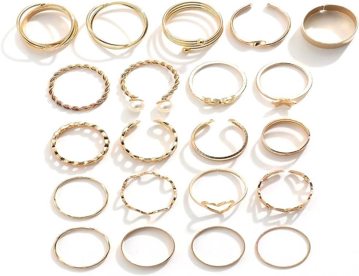 Ringen, roestvrij staal, stapelbare ring, falanx, set, open, goud, 18 K, knobbels, open ringen, set voor vrouwen en meisjes