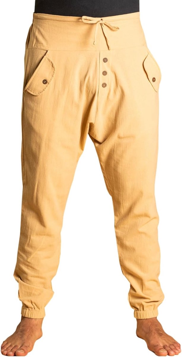 Yogi Pants Dames & Heren - Comfortbroek in Aladdin-Haremstijl | Zomerbroek van 100% katoen, optimale pasvorm met trekkoord voor & elastische taille achter, uniseks harembroek, wijde pasvorm