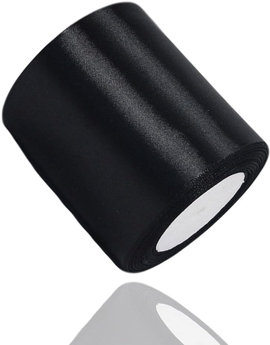 Lint zwart 100 mm, 22 meter decoratief cadeaulint, breed lint, stoffen lint voor bruiloft, doop en verjaardagsgeschenken