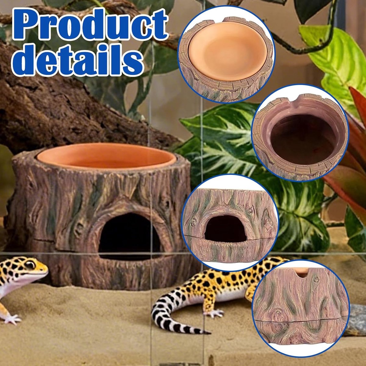 3-in-1 reptielen, verbergen hol, reptielen, bescherming: reptielengaas, terrarium-accessoires, amfibieën verstopplaats met vochtinbrengende werking, voor gekko, hagedissen, baarddraak, 16,2 x