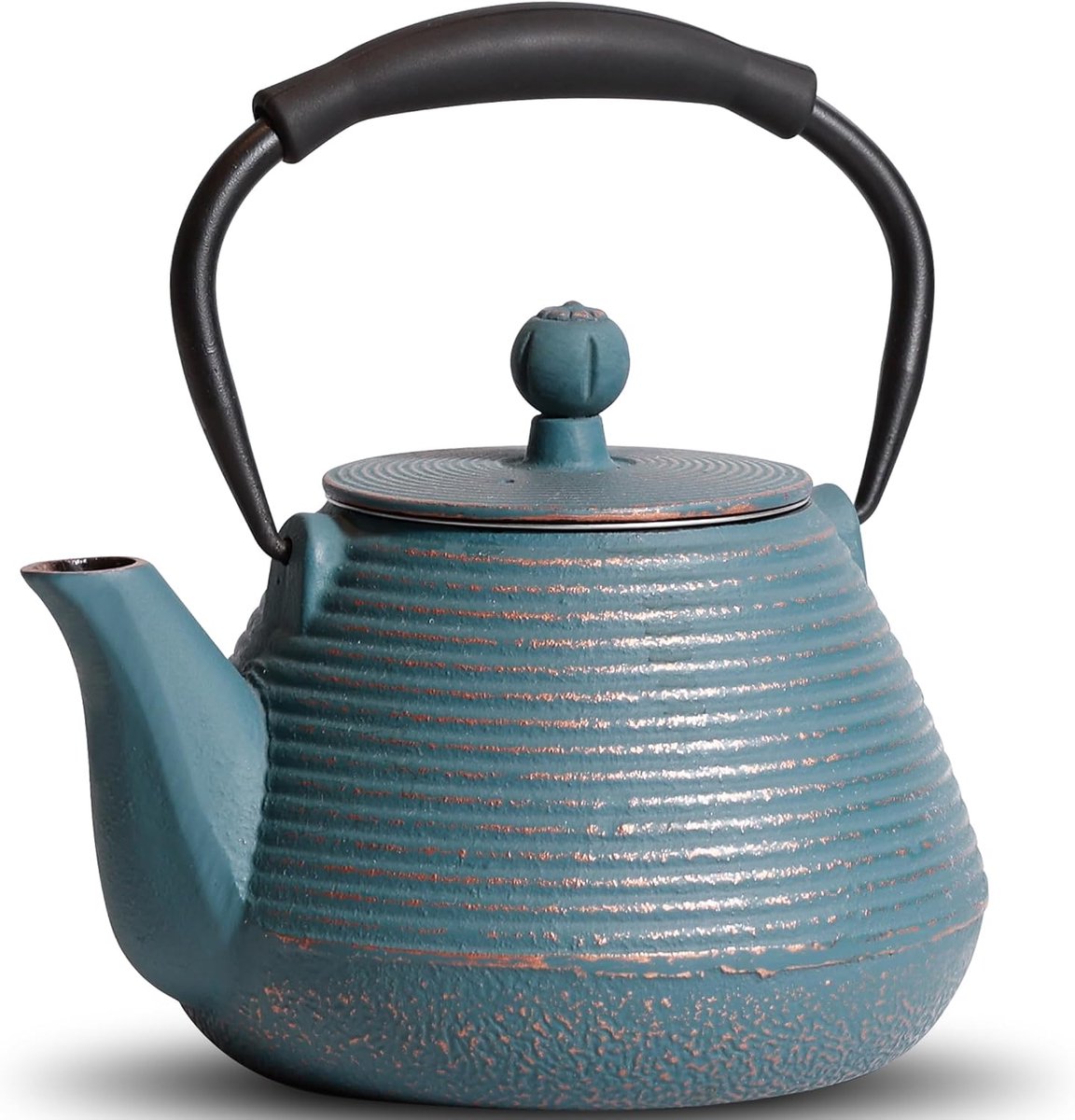 theepot, 32 oz theeketel kookplaat kluis met infuser voor thee en koffie, handgemaakte Japanse theepot gecoat met geëmailleerd interieur, siliconen handvat, 950 ml blauw