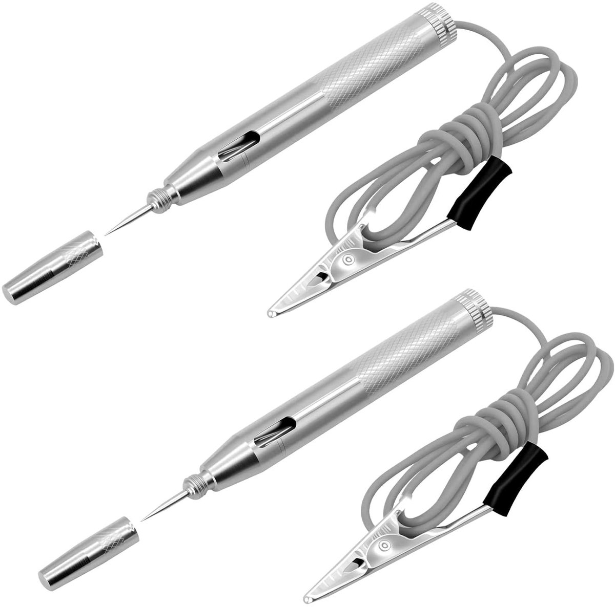 2 stuks autospanningstester, 6 V, 12 V, 24 V, stroomptester met krokodillenklem, testlamp, voltagetester met kabel, voor auto's en motorfietsen, zilver