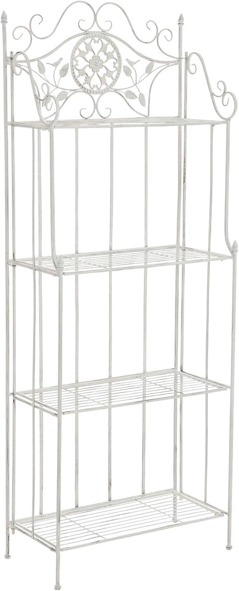 Plantenrek metaal Flora landelijke stijl, inklapbaar, staand rek met 4 legplanken, voor binnen en buiten, tuin, balkon, ttegen de muur, Kleur:antiek/wit